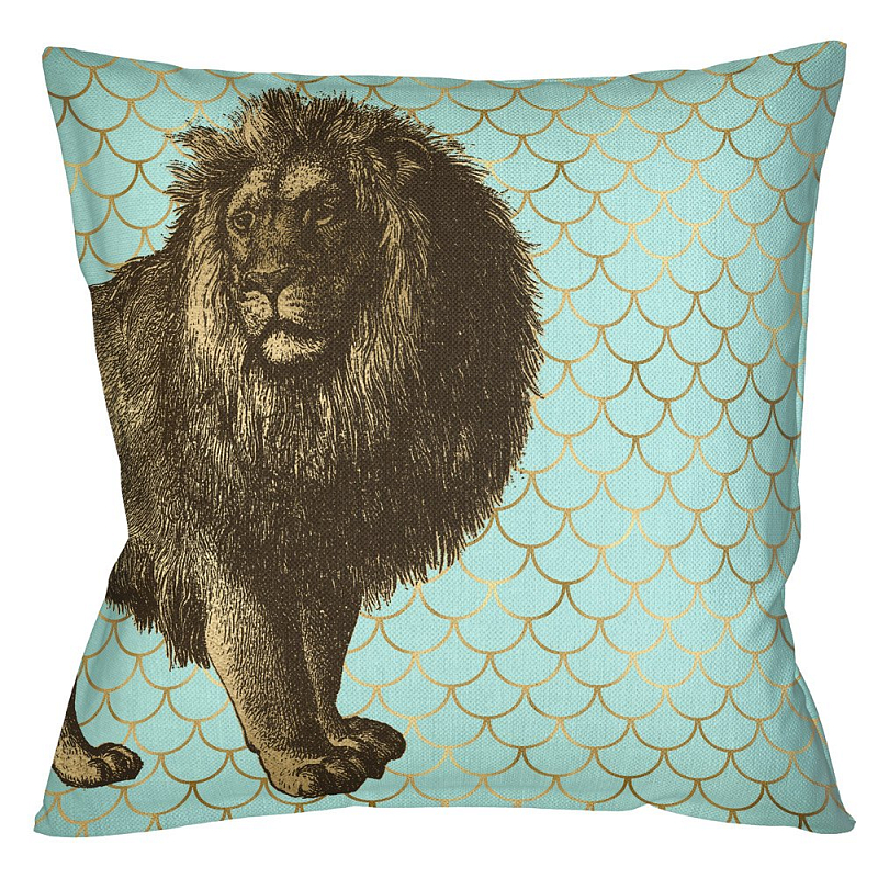 Подушка Safari light blue lion Бирюзовый Глянцевое золото Подушка Safari light blue lion Бирюзовый Глянцевое золото в Нижнем Новгороде | Loft Concept