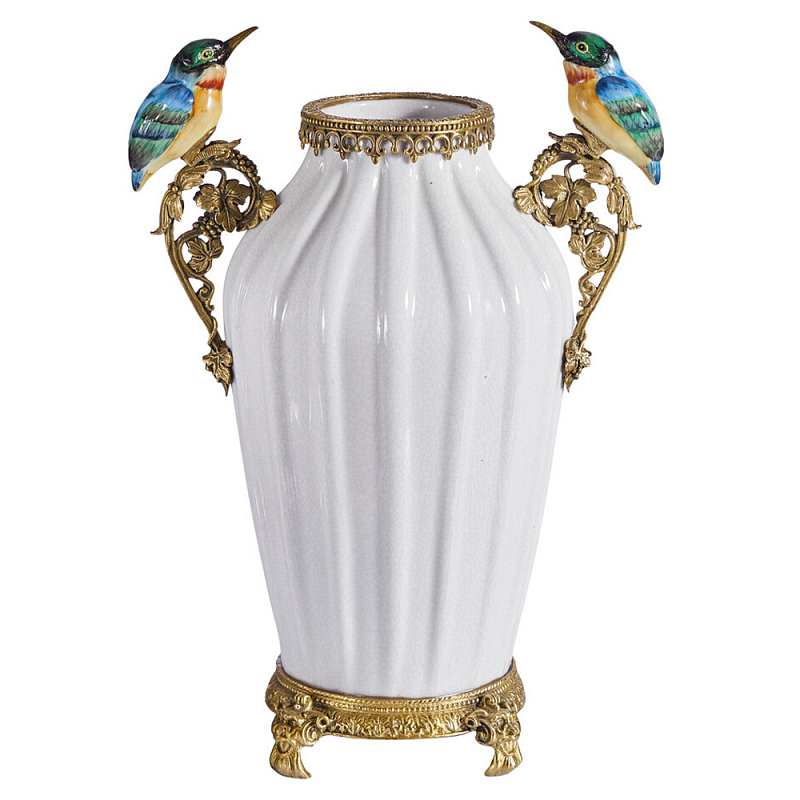 Ваза белого цвета из фарфора с птичкми White Garden Белый Бронза Мульти в Нижнем Новгороде | Loft Concept 