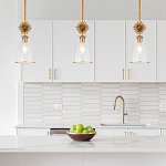 Подвесной светильник золотого цвета с колоколообразным стеклянным плафоном и декоративным элементом Elstead Lighting варинант исполнения - 9 | Loft Concept в Нижнем Новгороде