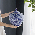 Ваза округлой формы с синей росписью и цветочным узором Blue & White Ornament варинант исполнения - 4 | Loft Concept в Нижнем Новгороде