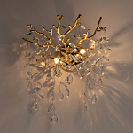 Бра золотого цвета с декоративными ветвями и прозрачными подвесками в форме листьев Droplet Chandelier варинант исполнения - 2 | Loft Concept в Нижнем Новгороде