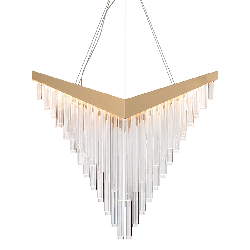 Люстра золотого цвета в форме галочки с каскадом длинных прозрачных трубок Eurofase матовое золото Прозрачный в Нижнем Новгороде | Loft Concept 