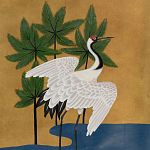Обои ручная роспись Tsuro Cranes Original colourway on Gold Bullion gilded silk варинант исполнения - 1 | Loft Concept в Нижнем Новгороде