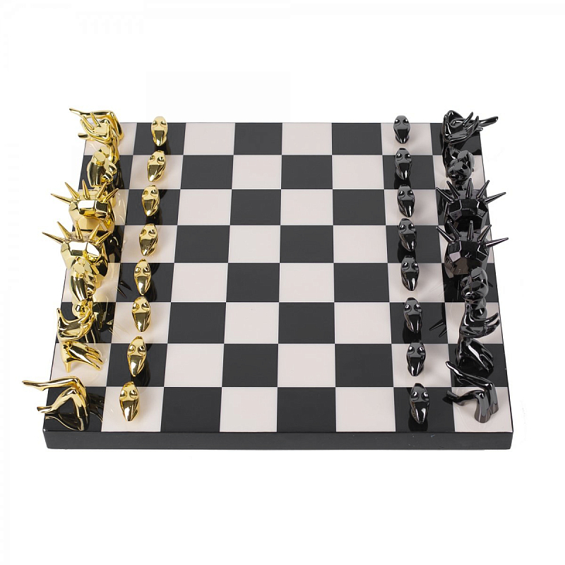 Шахматы Kelly Wearstler Dichotomy Chess Set Черный Белый Глянцевое золото в Нижнем Новгороде | Loft Concept 