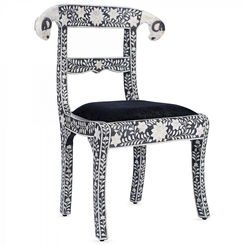 Стул черный отделка кость Anglo-Indian Bone Inlaid Side Chairs with Ram