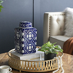 Ваза прямоугольной формы с крышкой и геометрическим узором в сине-белых цветах Blue & White Ornament  варинант исполнения - 7 | Loft Concept в Нижнем Новгороде