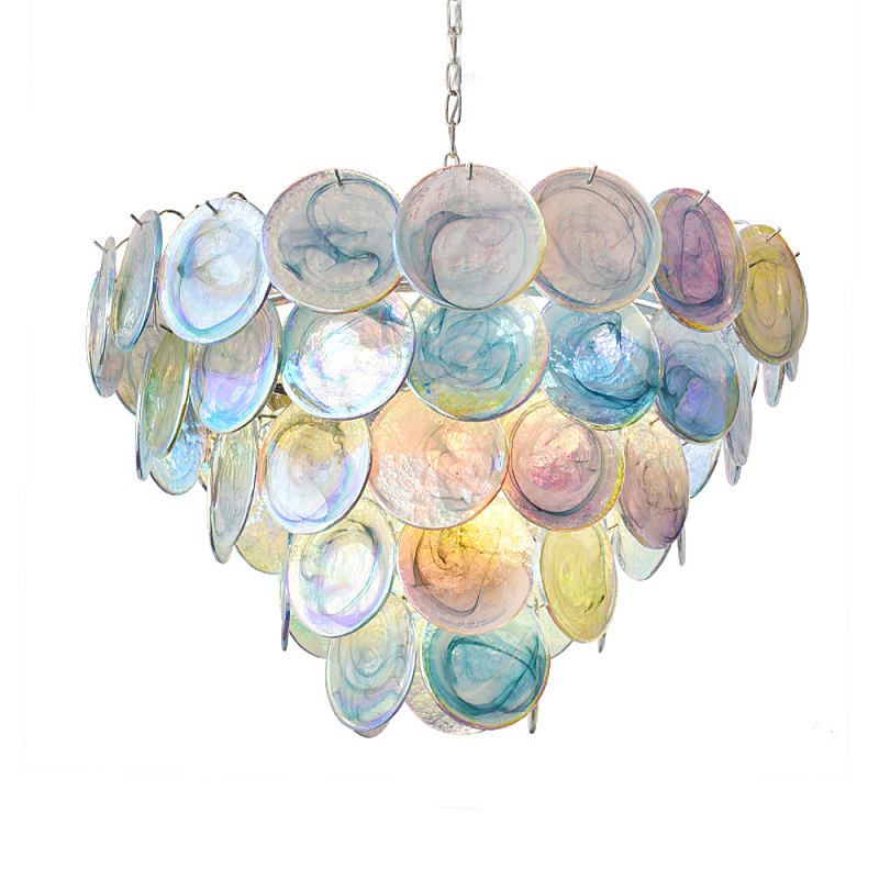 Люстра с каскадом из круглых разноцветных стеклянных дисков Mother of Pearl Iridescence Мульти Хром в Нижнем Новгороде | Loft Concept 