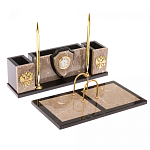 Настольный письменный набор из бежевого мрамора с часами и гербом Marble Accessory варинант исполнения - 2 | Loft Concept в Нижнем Новгороде