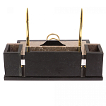 Настольный письменный набор из бежевого мрамора с часами и гербом Marble Accessory варинант исполнения - 3 | Loft Concept в Нижнем Новгороде