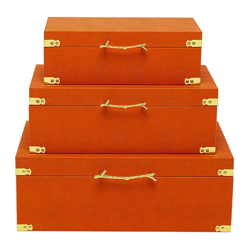 Комплект оранжевых чемоданов Golden Twigs Оранжевый Глянцевое золото в Нижнем Новгороде | Loft Concept 