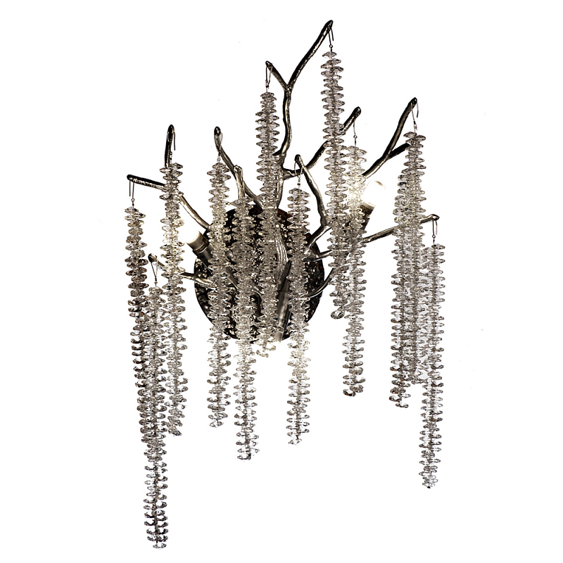 Бра на ветвистым серебрянном каркасе со стеклянными подвесами Raceme Серебряный Прозрачное Стекло в Нижнем Новгороде | Loft Concept 