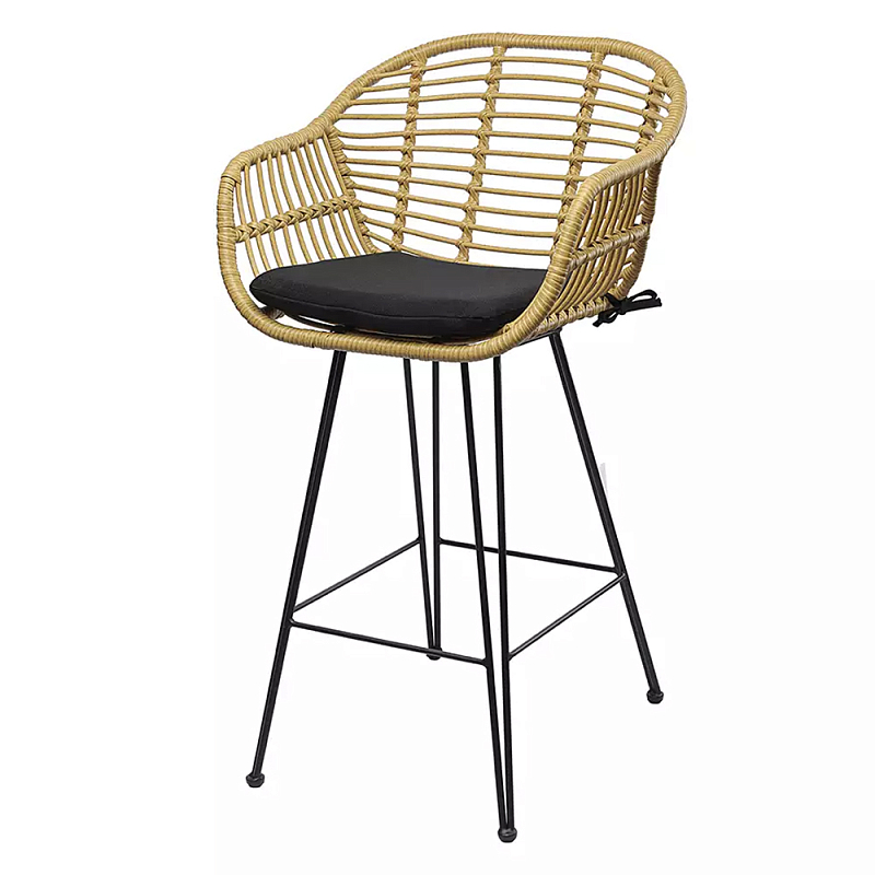 Стул полубарный с ротанговым плетением Half Bar Chair with Wicker Черный Бежевый в Нижнем Новгороде | Loft Concept 