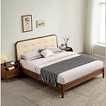 Кровать двуспальная с каркасом из дерева и мягким изголовьем Moon Walnut Bed варинант исполнения - 8 | Loft Concept в Нижнем Новгороде