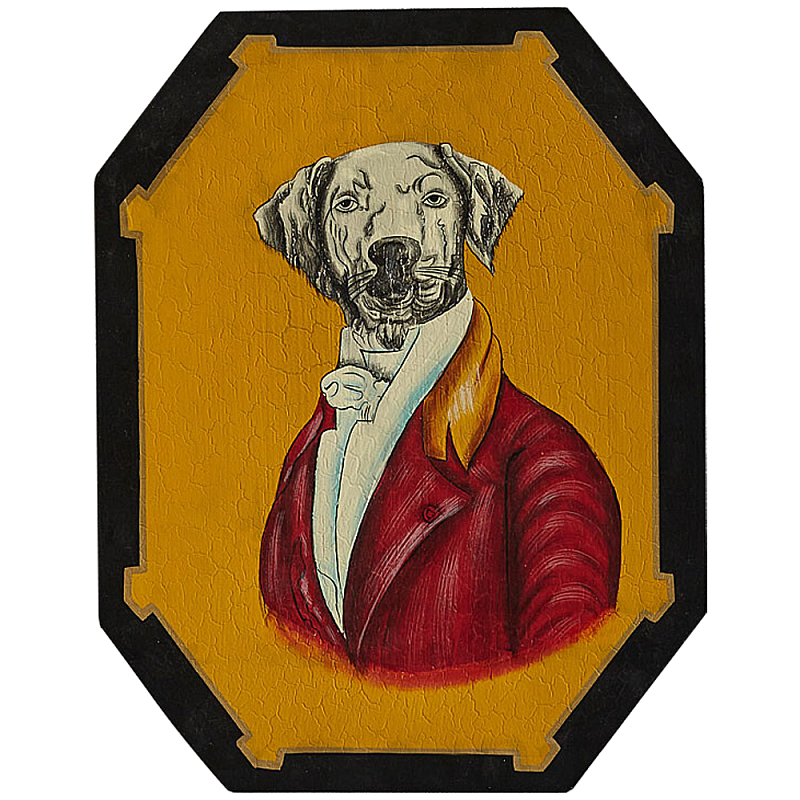 Картина в раме Chinoiserie Grey Dog Yellow Portrait Желтый Красный Белый Черный Мульти в Нижнем Новгороде | Loft Concept 