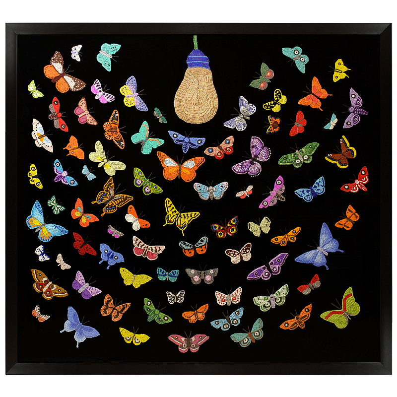 Картина ручная вышивка бисером Бабочки Butterflies and Light Bulb Черный Мульти Картина ручная вышивка бисером Бабочки Butterflies and Light Bulb Черный Мульти в Нижнем Новгороде | Loft Concept