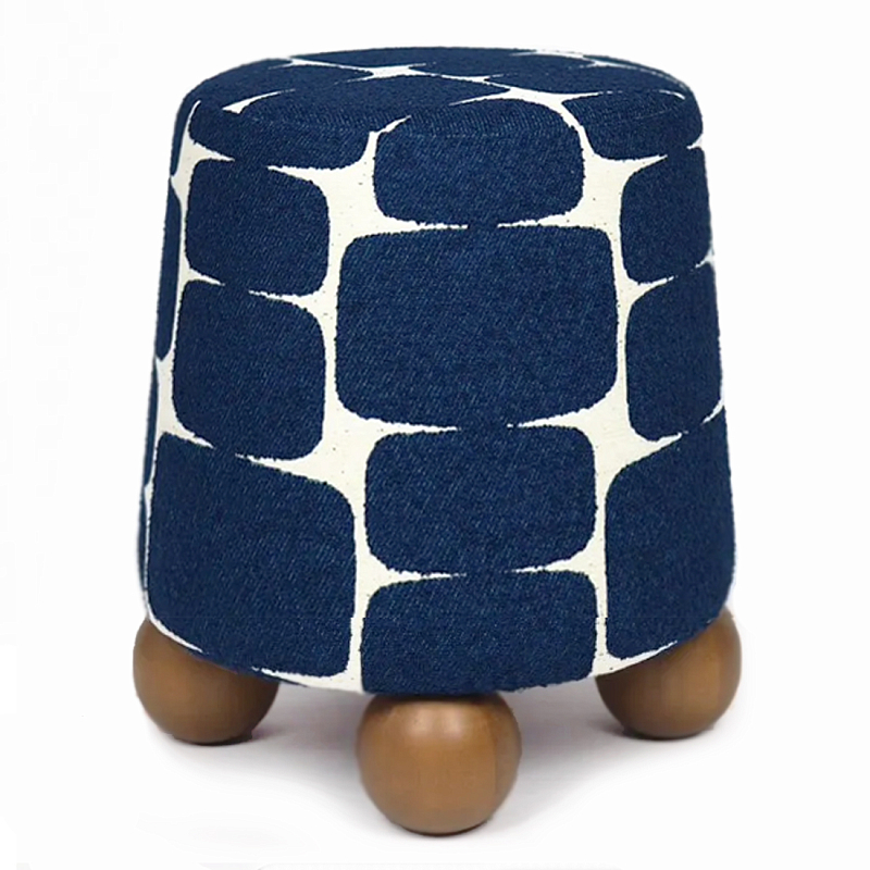Пуф Wakonda с Круглыми  ножками Синий орнамент  Белый Темно-синий Коричневый в Нижнем Новгороде | Loft Concept 