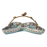 Блюдо из голубого фарфора с бронзовой ручкой в виде ветки Blue Garden варинант исполнения - 2 | Loft Concept в Нижнем Новгороде