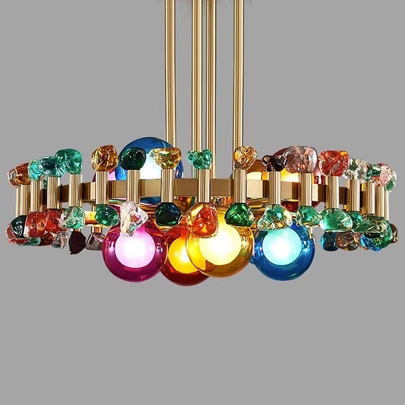 Люстра круглая золотистая с цветными плафонами Colorful Ball Candy Crystal Золотой Мульти Люстра круглая золотистая с цветными плафонами Colorful Ball Candy Crystal Золотой Мульти в Нижнем Новгороде | Loft Concept