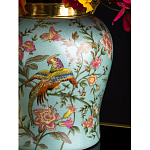 Ваза округлой формы из фарфора с рисунком и бронзовой крышкой Turquoise Blooming Garden варинант исполнения - 3 | Loft Concept в Нижнем Новгороде