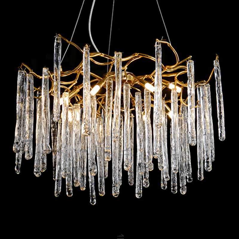 Люстра на подвесе с каркасом из металла и прозрачными подвесками из стекла Droplet Chandelier Золотой Прозрачный Люстра на подвесе с каркасом из металла и прозрачными подвесками из стекла Droplet Chandelier Золотой Прозрачный в Нижнем Новгороде | Loft Concept