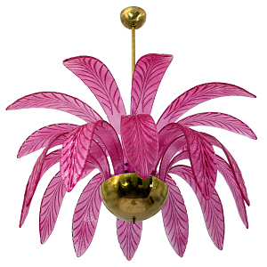 Люстра Modern Chandelier Palm Pink Стеклянные Листья Пальмы 