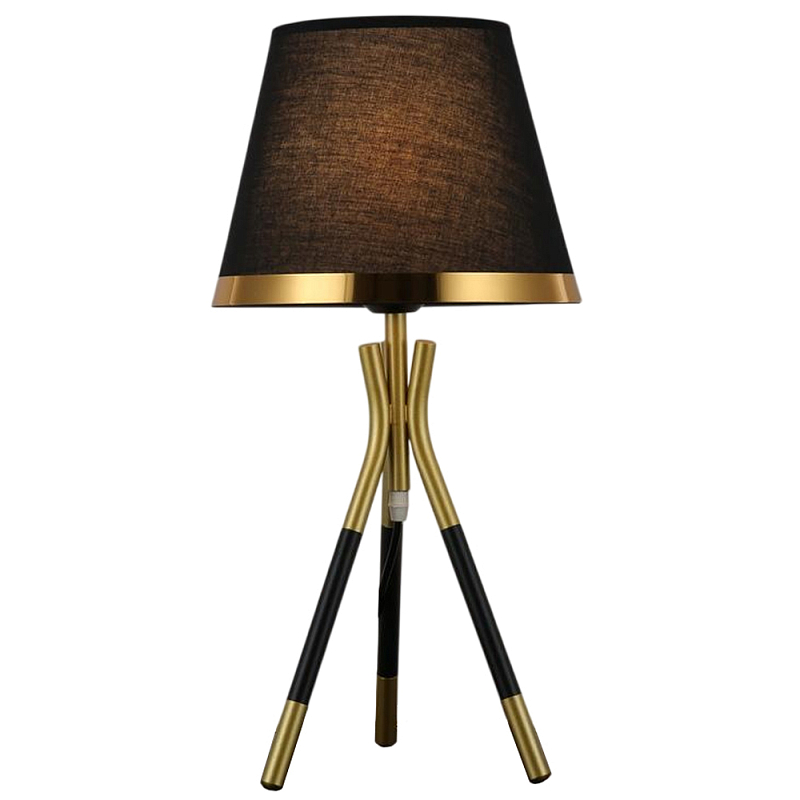Настольная лампа с коричневым тканевым абажуром Black Tripod Черный Золотой Коричневый в Нижнем Новгороде | Loft Concept 