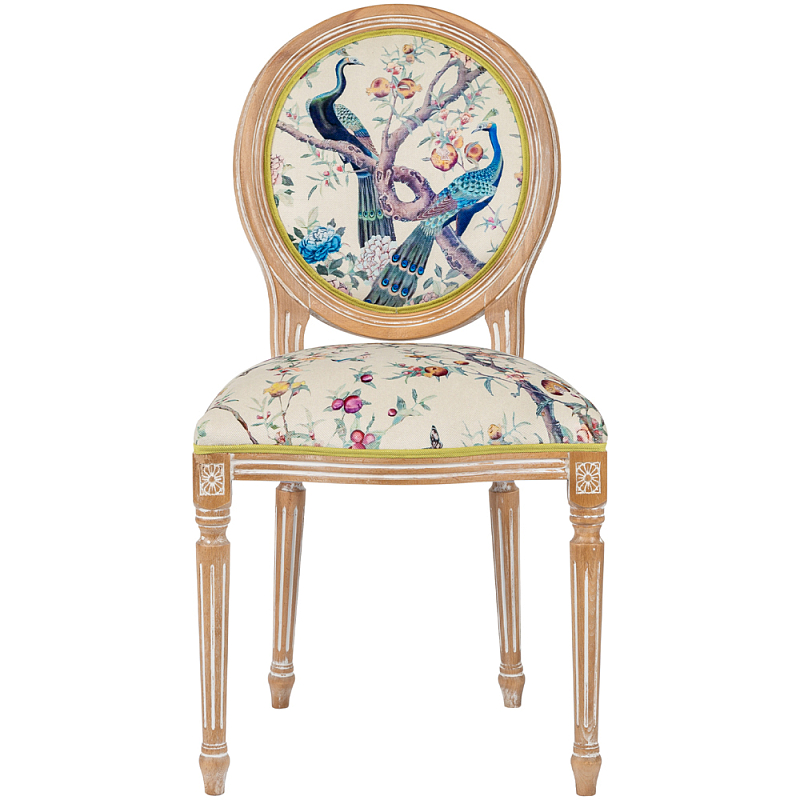 Стул из массива бука с изображением птиц и цветов Beige Green Chinoiserie Garden Chair Мульти Бежевый Салатовый в Нижнем Новгороде | Loft Concept 