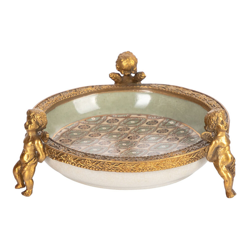 Чаша фарфоровая на бронзовых ножках в виде ангелов Porcelain Angels of Paradise Бронза в Нижнем Новгороде | Loft Concept 