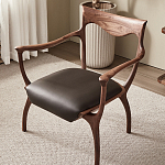 Стул деревянный с мягким сиденьем из коричневой натуральной кожи Moon Walnut Furniture варинант исполнения - 5 | Loft Concept в Нижнем Новгороде