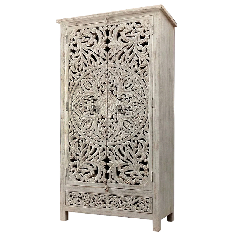 Шкаф с орнаментом ручная резьба из дерева Indian Antique Furniture Серый Шкаф с орнаментом ручная резьба из дерева Indian Antique Furniture Серый в Нижнем Новгороде | Loft Concept