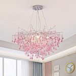 Люстра серебрянная с розовыми стеклянными подвесками в форме капель FAIRYTREE Light варинант исполнения - 1 | Loft Concept в Нижнем Новгороде