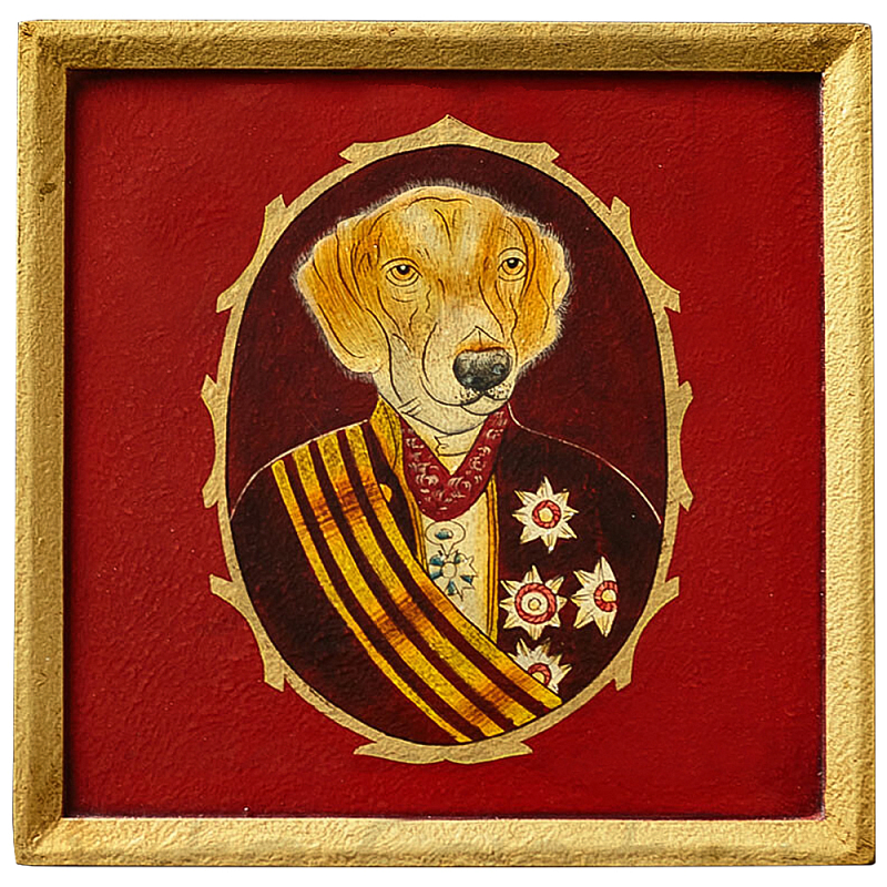 Картина в квадратной раме Chinoiserie Labrador Dog Red Portrait Красный Золотой Мульти в Нижнем Новгороде | Loft Concept 