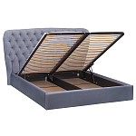 Кровать двуспальная серая с основанием из массива дерева с мягким изголовьем Velour Beds варинант исполнения - 2 | Loft Concept в Нижнем Новгороде