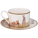 Чайная пара из фарфора с изображением собаки и зайцев 300 мл Hunting Porcelain Collection варинант исполнения - 1 | Loft Concept в Нижнем Новгороде