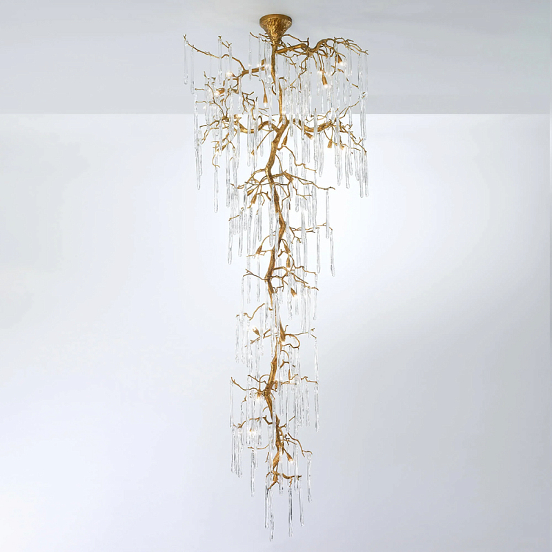 Люстра большая каскадная с прозрачными подвесками в форме капель Droplet Chandelier Золотой Прозрачный Люстра большая каскадная с прозрачными подвесками в форме капель Droplet Chandelier Золотой Прозрачный в Нижнем Новгороде | Loft Concept