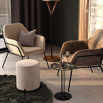 Банкетка круглая бежевый велюр на 4-х металлических ножках черного цвета SANJAY варинант исполнения - 5 | Loft Concept в Нижнем Новгороде