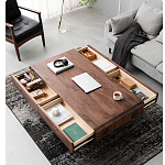 Кофейный стол из массива дерева с выдвижными ящиками Coffee Walnut Table варинант исполнения - 2 | Loft Concept в Нижнем Новгороде