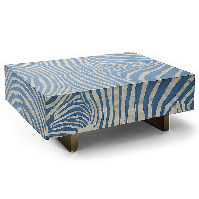 Кофейный стол Kenya Coffee Table Bone Inlay ZEBRA blue ivory ( слоновая кость ) Голубой Золотой в Нижнем Новгороде | Loft Concept 
