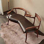 Кушетка с деревянным каркасом и сиденьем из коричневой натуральной кожи Moon Walnut Furniture варинант исполнения - 7 | Loft Concept в Нижнем Новгороде