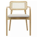 Стул обеденный с мягким сиденьем и спинкой из плетеного ротанга Wood and Textile Chair варинант исполнения - 1 | Loft Concept в Нижнем Новгороде