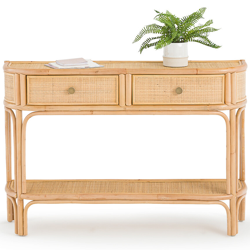 Консоль из плетеного ротанга с ящиками Armelle Rattan Console Древесина Латунь в Нижнем Новгороде | Loft Concept 