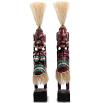 Комплект из 2-х деревянных статуэток Asmat Straw Headdress Statuettes Red Turquoise Tattoo варинант исполнения - 4 | Loft Concept в Нижнем Новгороде