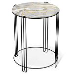 Стол журнальный круглый с серой столешницей из стекла на 4-х черных ножках Gray and Gold Marble варинант исполнения - 1 | Loft Concept в Нижнем Новгороде