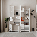 Стеллаж прямой ассиметричный с полками и 4-мя дверцами ARYA BOOKCASE WHITE варинант исполнения - 4 | Loft Concept в Нижнем Новгороде