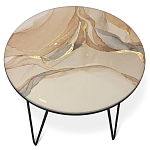 Стол журнальный с круглой столешницей из стекла на 3-х черных ножках Beige Marble варинант исполнения - 2 | Loft Concept в Нижнем Новгороде