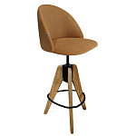 Барный стул со спинкой и металлической подставкой на 3-х деревянных ножках Горчичный Велюр Vendramin Chair варинант исполнения - 1 | Loft Concept в Нижнем Новгороде