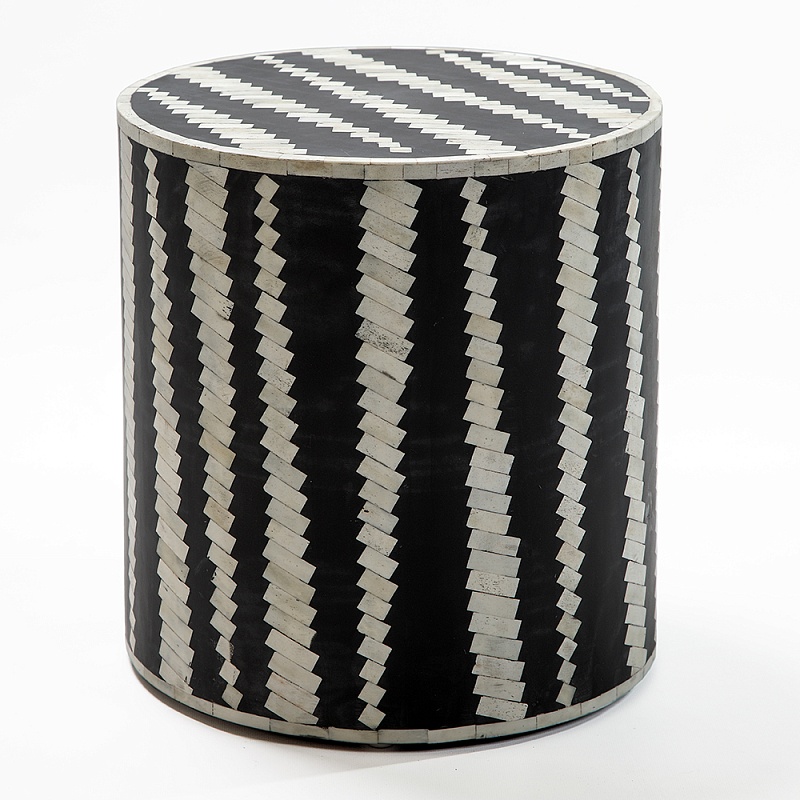 Приставной круглый столик с инкрустацией Black and White Geometry Stool ivory ( слоновая кость ) Черный в Нижнем Новгороде | Loft Concept 