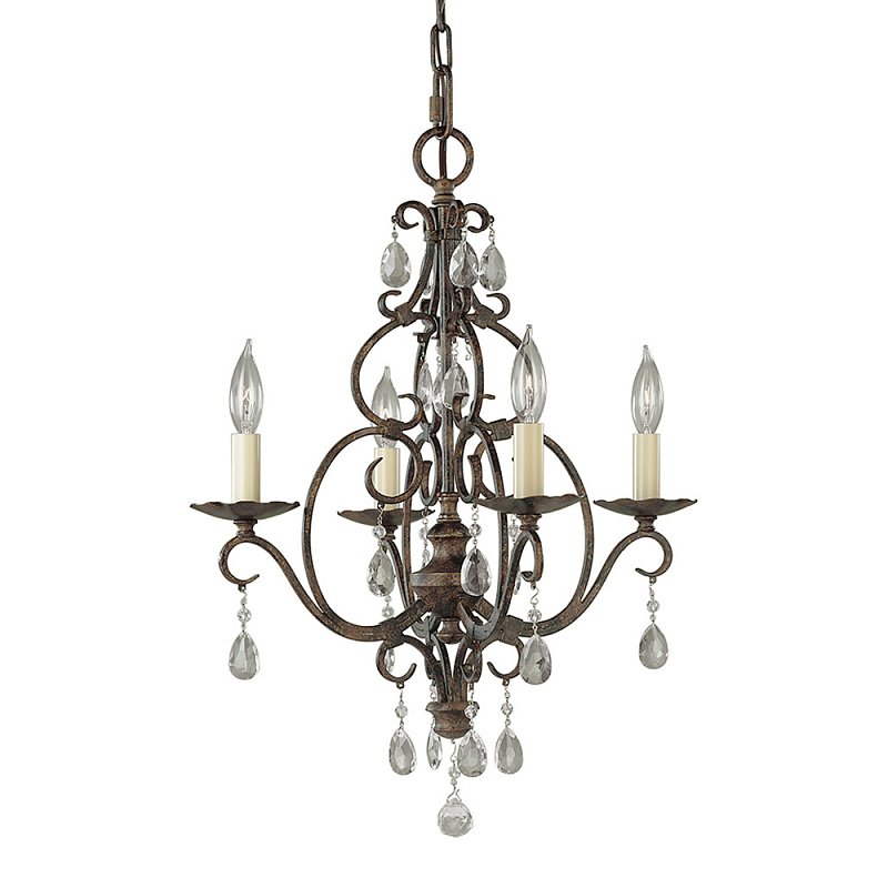 Люстра бронзового цвета с 4-мя лампами и подвесками из оптического стекла в классическом стиле Feiss Бронза Кремовый Прозрачное Стекло в Нижнем Новгороде | Loft Concept 