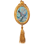 Картина с изображением павлинов в саду в овальной позолоченной раме с кисточкой Chinoiserie Imperial Garden Peacocks on a Tree Poster варинант исполнения - 2 | Loft Concept в Нижнем Новгороде