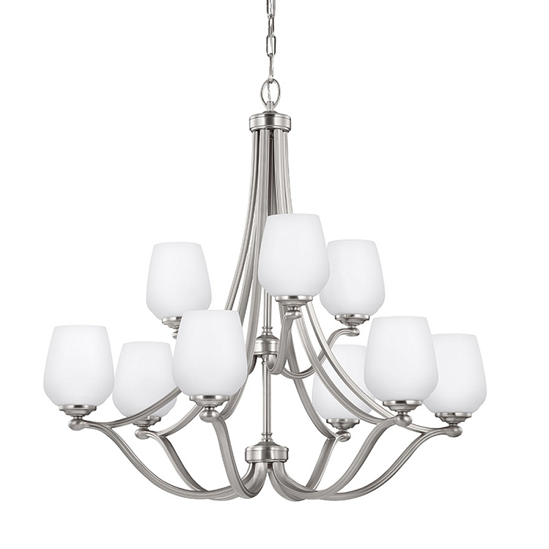 Люстра двухъярусная с белыми матовыми стеклянными плафонами в форме винных бокалов Feiss Никель Белый в Нижнем Новгороде | Loft Concept 